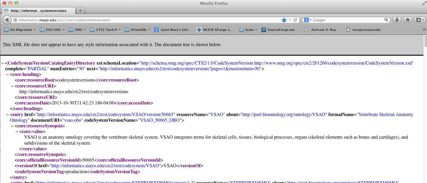 screenshot of XML from REST command