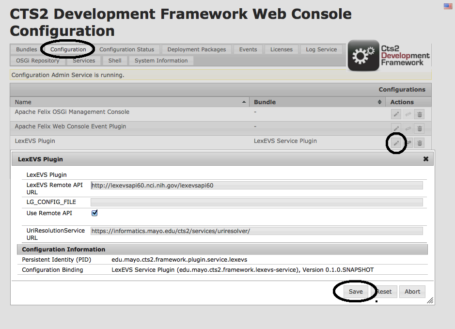 CTS2 Development Framework Web Console Configuration with LexEVS Plugin information