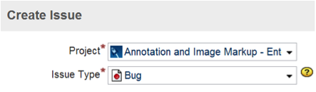 Create a new bug issue type dialog box