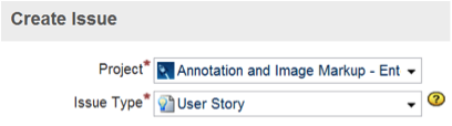 Create a User Story issue dialog box