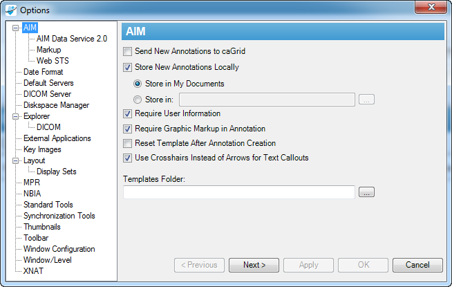 AIM options dialog box