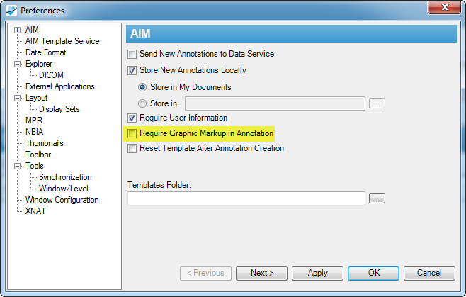 Require Markup in Annotation checkbox on the AIM tab