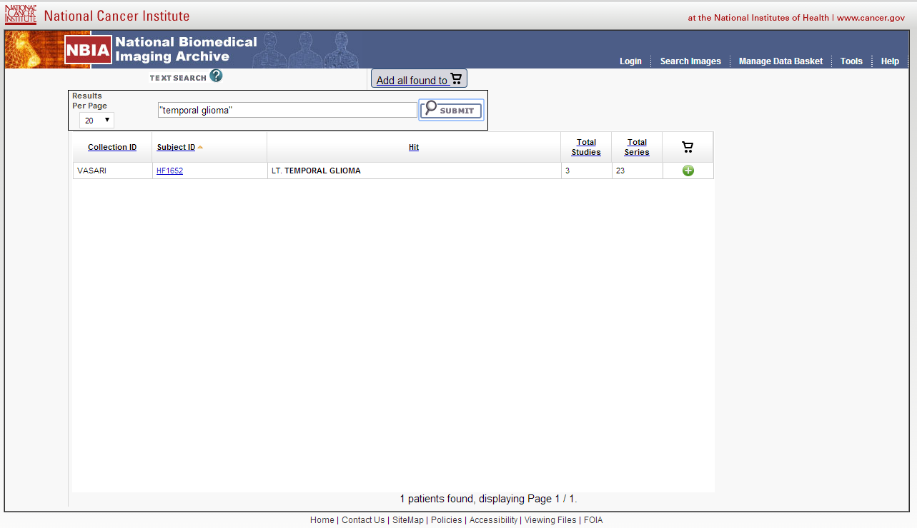 Text search interface in NBIA 6.0