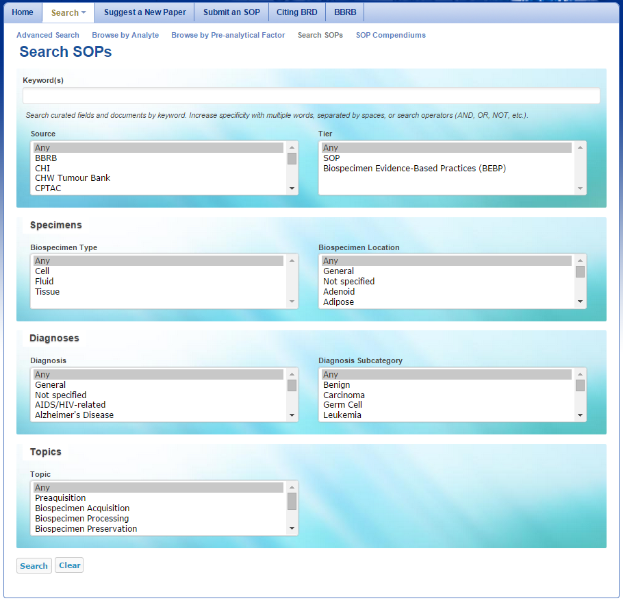 search SOPs page