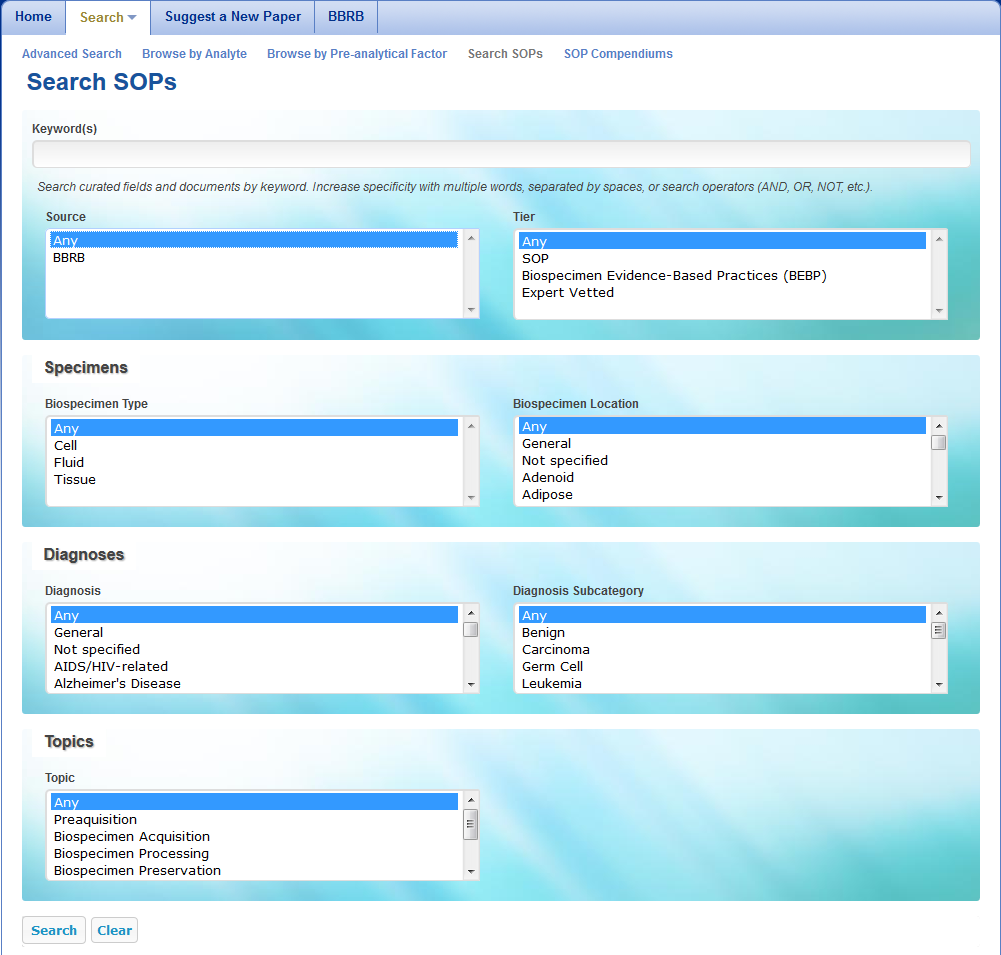 Search SOPs page
