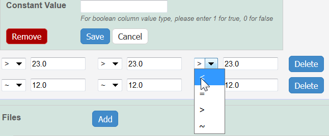 Adding Data and Conditions values to the table