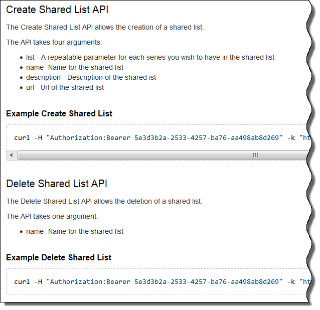 Documentation about the Create Shared List API and Delete Shared List API