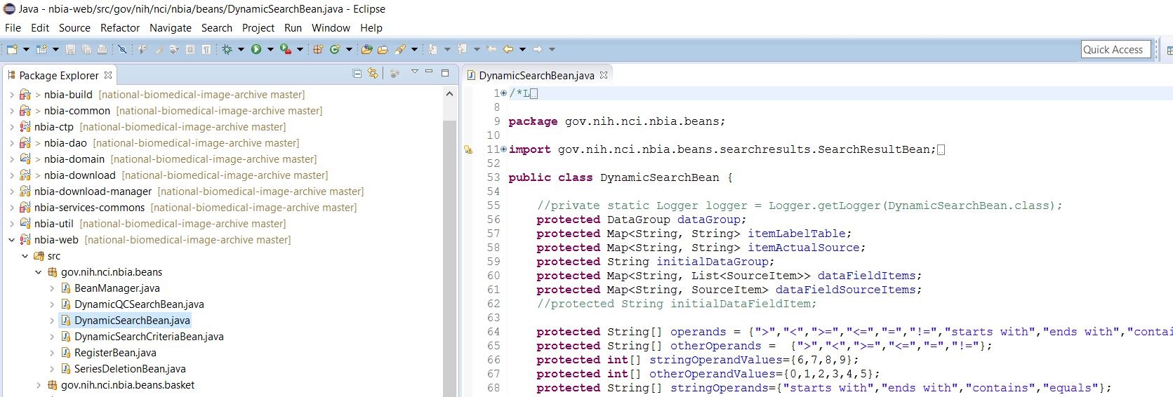 Java window showing code