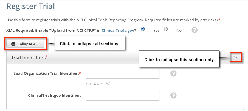 Upper portion of the Register Trial page, expanded