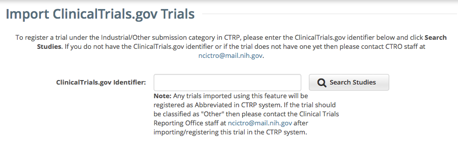Import ClinicalTrials.gov Trials page