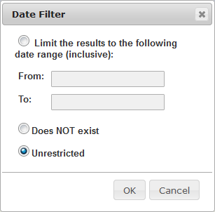 Date Filter dialog box