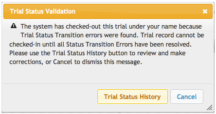 Trial Status Validation dialog box