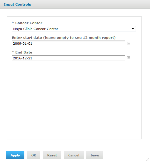 Input Controls dialog box for Data Table 4 Report Variable
