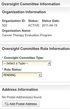 Sections of the Create Oversight Committee page