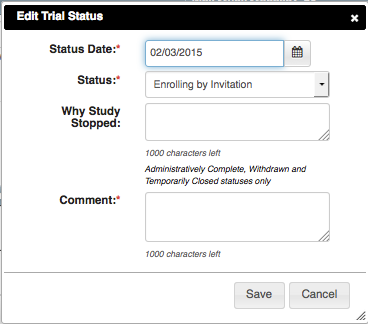Edit Trial Status dialog box