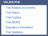 Validation menu for Complete trials