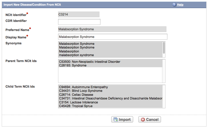 Import New Disease Condition from NCIt page with data from NCIt