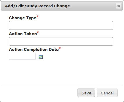 Add Edit Study Record Change dialog box