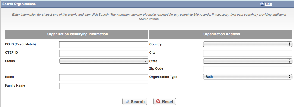 Search Organizations page