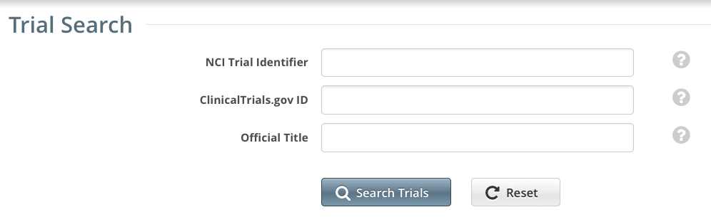Top portion of Trial Search page