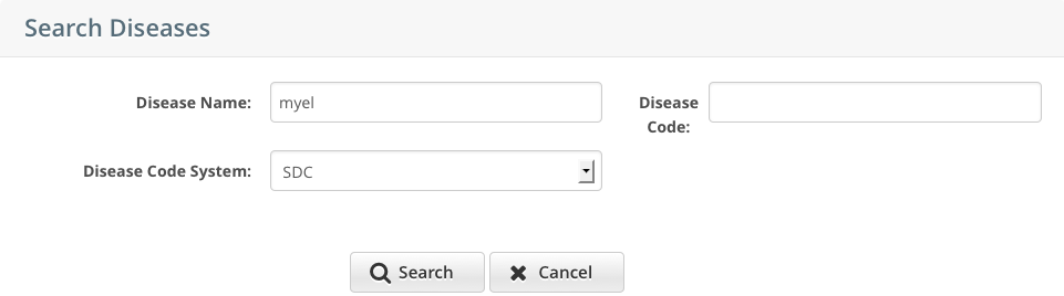 Search Diseases page