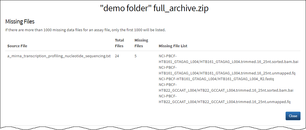 Source File  Total Files  Missing Files  Missing File List