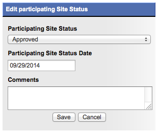 Edit Participating Site status dialog box