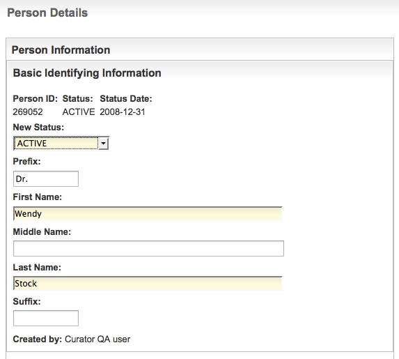Basic Identifying Information section of the Person Details page