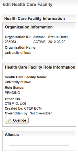 Top portion of the Edit Health Care Facility page