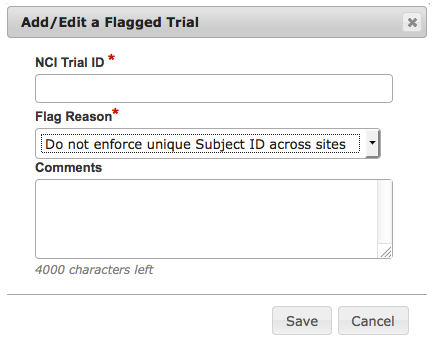 Add Edit a Flagged Trial dialog box