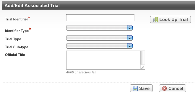 Add Edit Associated Trial page