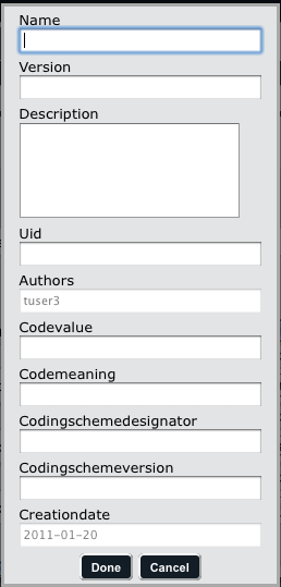 "New template window with blank fields for name