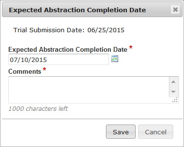 Expected Abstraction Completion Date dialog box