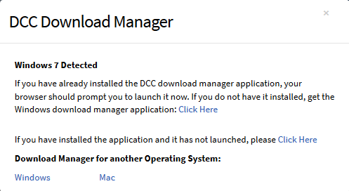 DCC Download Manager dialog box