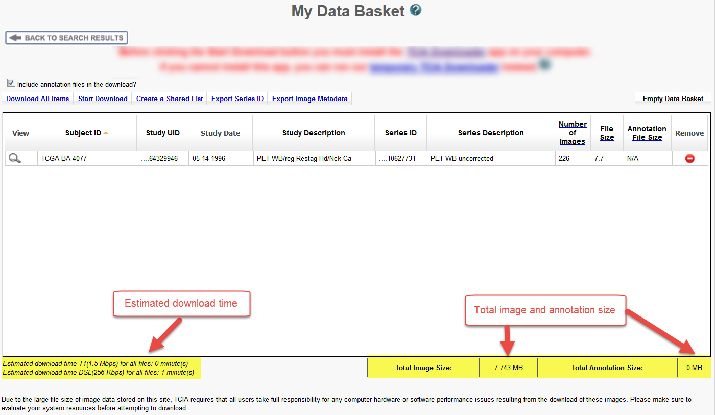 My Data Basket page