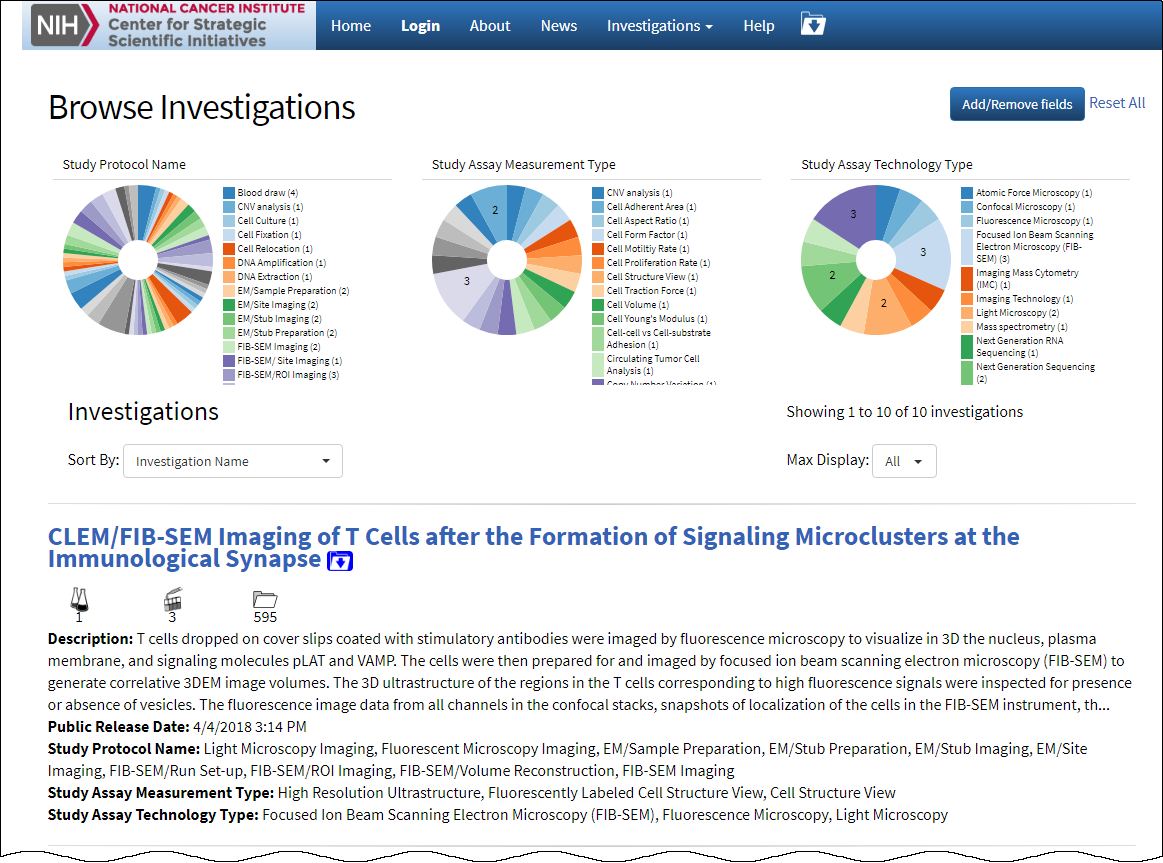 Browse Investigations page showing filters and investigations.