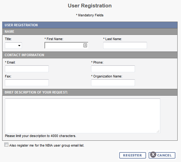 User Registration page