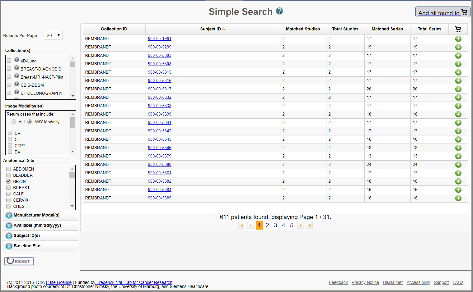 Simple Search Results page