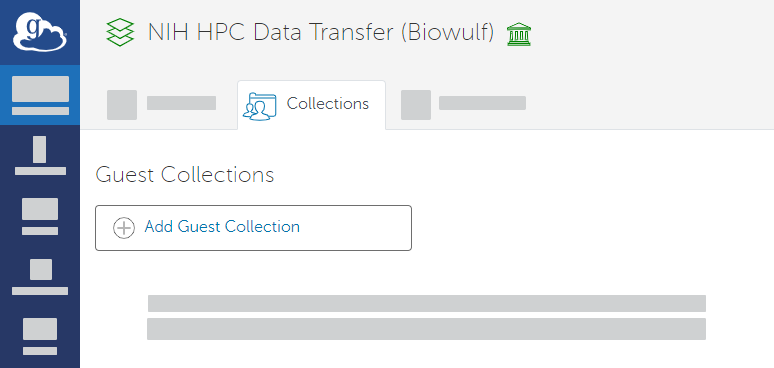 Collections tab on the NIH HPC Data Transfer page in Globus.