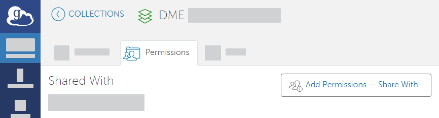 Permissions tab for a particular collection in Globus.