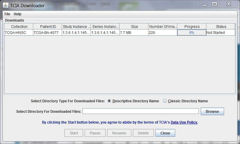 TCIA Downloader with a collection in it to download