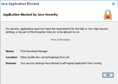 Application blocked by Java security