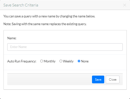 The Save Search Criteria dialog box.
