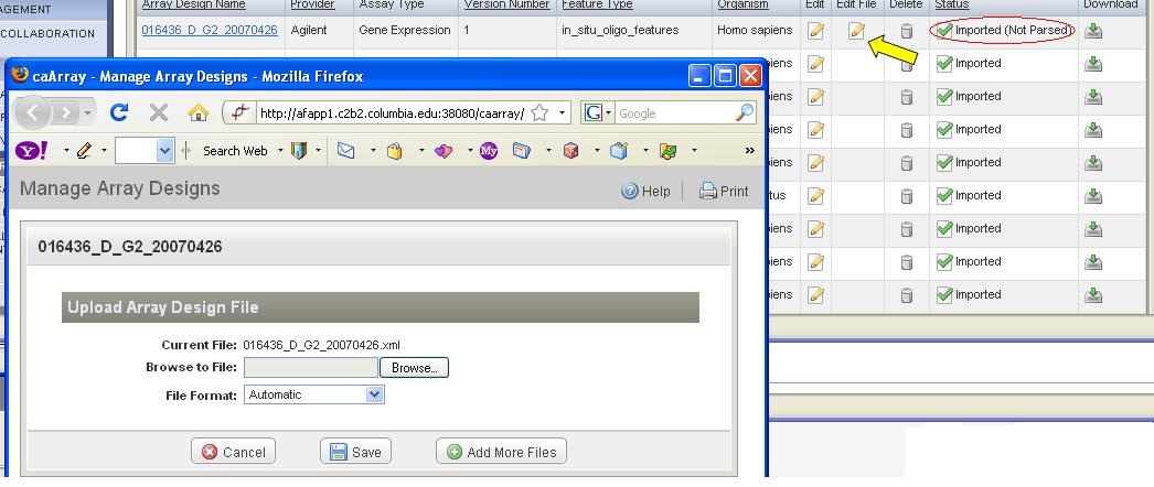 Screenshot showing Replacing an Array Design File