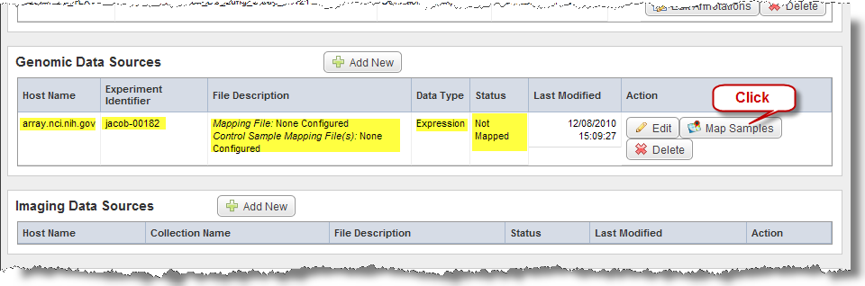 Screenshot showing the Map Samples button in the Genomic Data Sources section