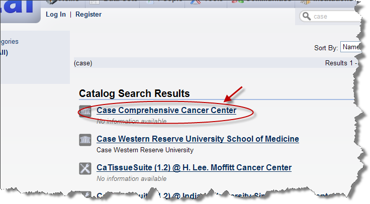 Screenshot showing Clicking "Case Comprehensive Cancer Center"