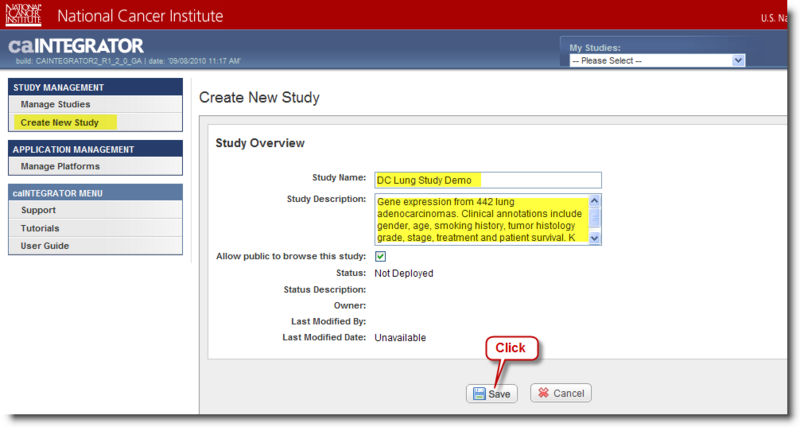 Screenshot showing Create New Study page