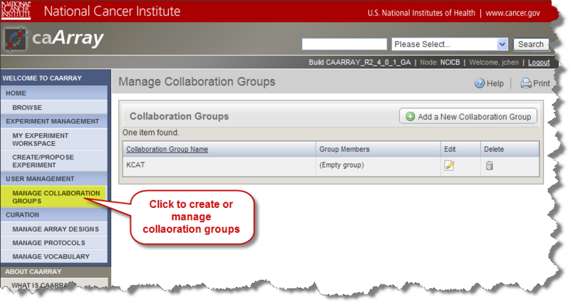 caArray Collaboration Groups"