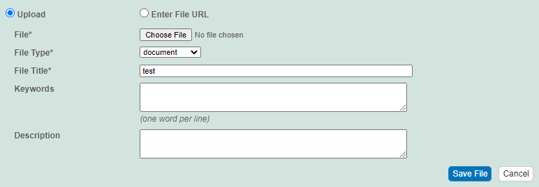 The Files panel, with Upload selected.
