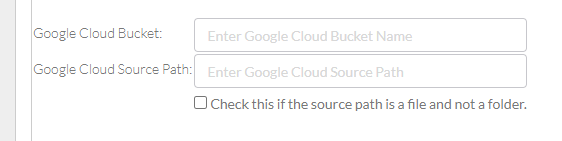 The Google Cloud fields on the Register Bulk Data page.